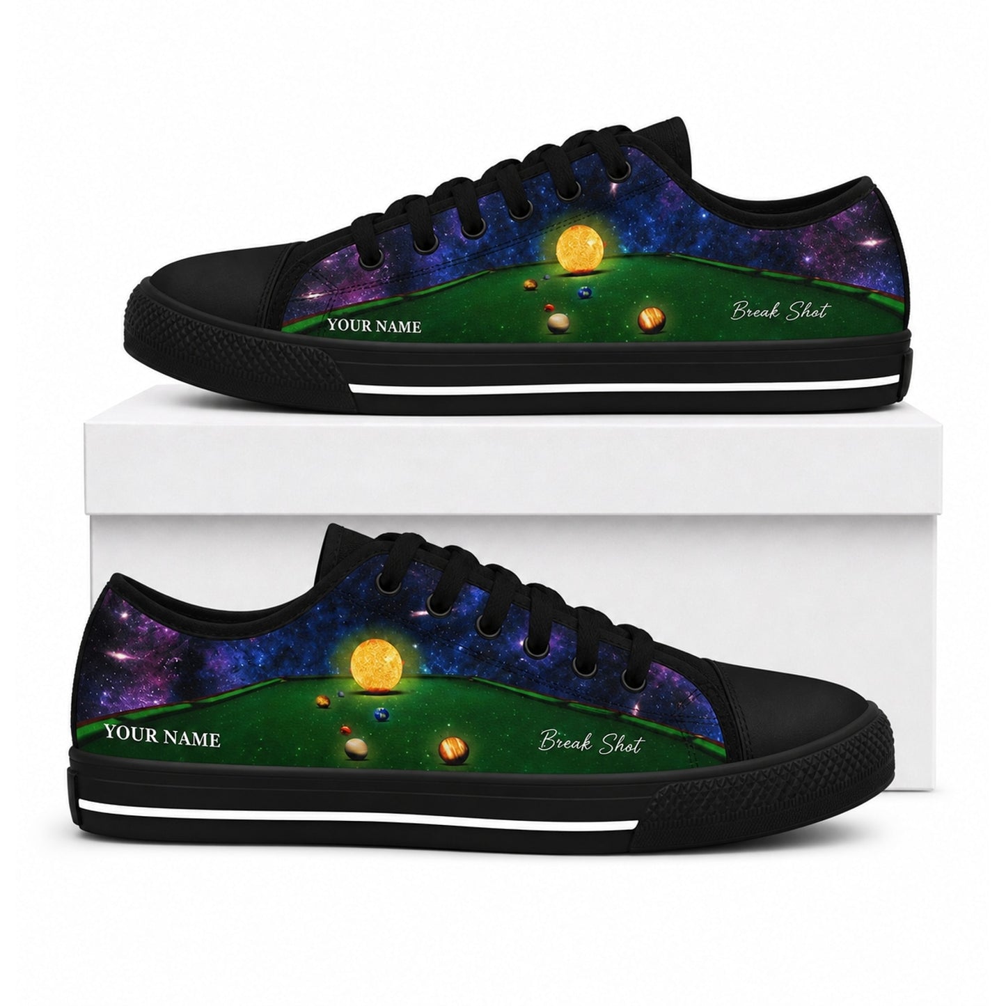 Pool Table Galaxy Design Graphic Personalized Low Top Shoes Box Black