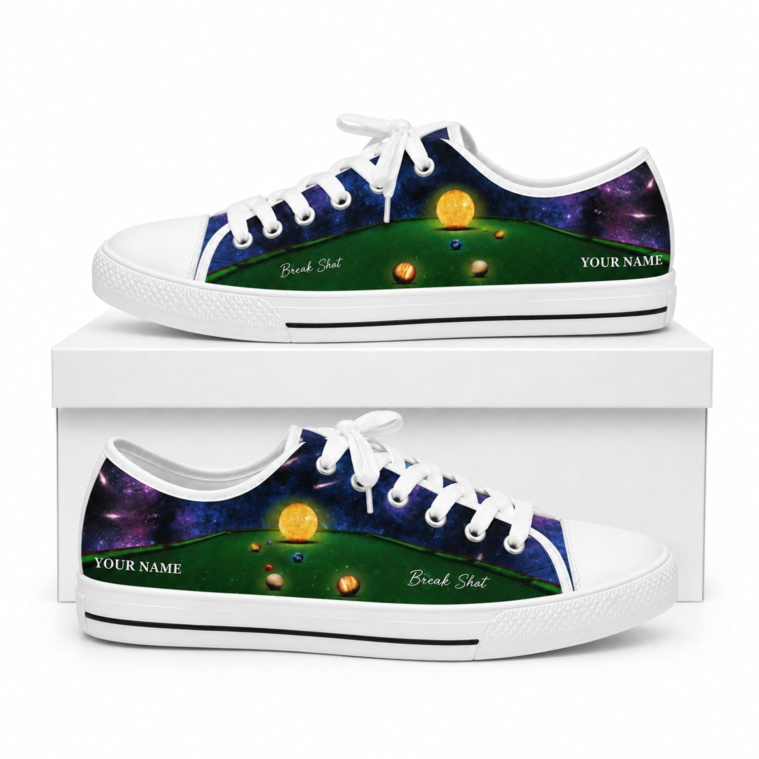 Pool Table Galaxy Design Graphic Personalized Low Top Shoes Box White