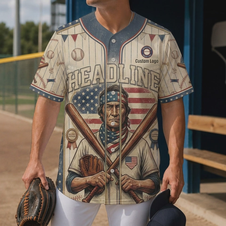Video showcasing the intricate design of the vintage Native American custom baseball jersey