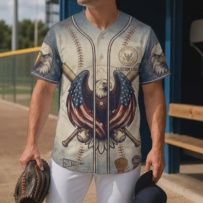 Video showcasing the patriotic eagle 250 years custom baseball jersey design