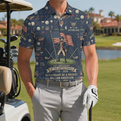 Video presentation showing the premium activewear material and print quality of the custom patriot descendant golf polo.