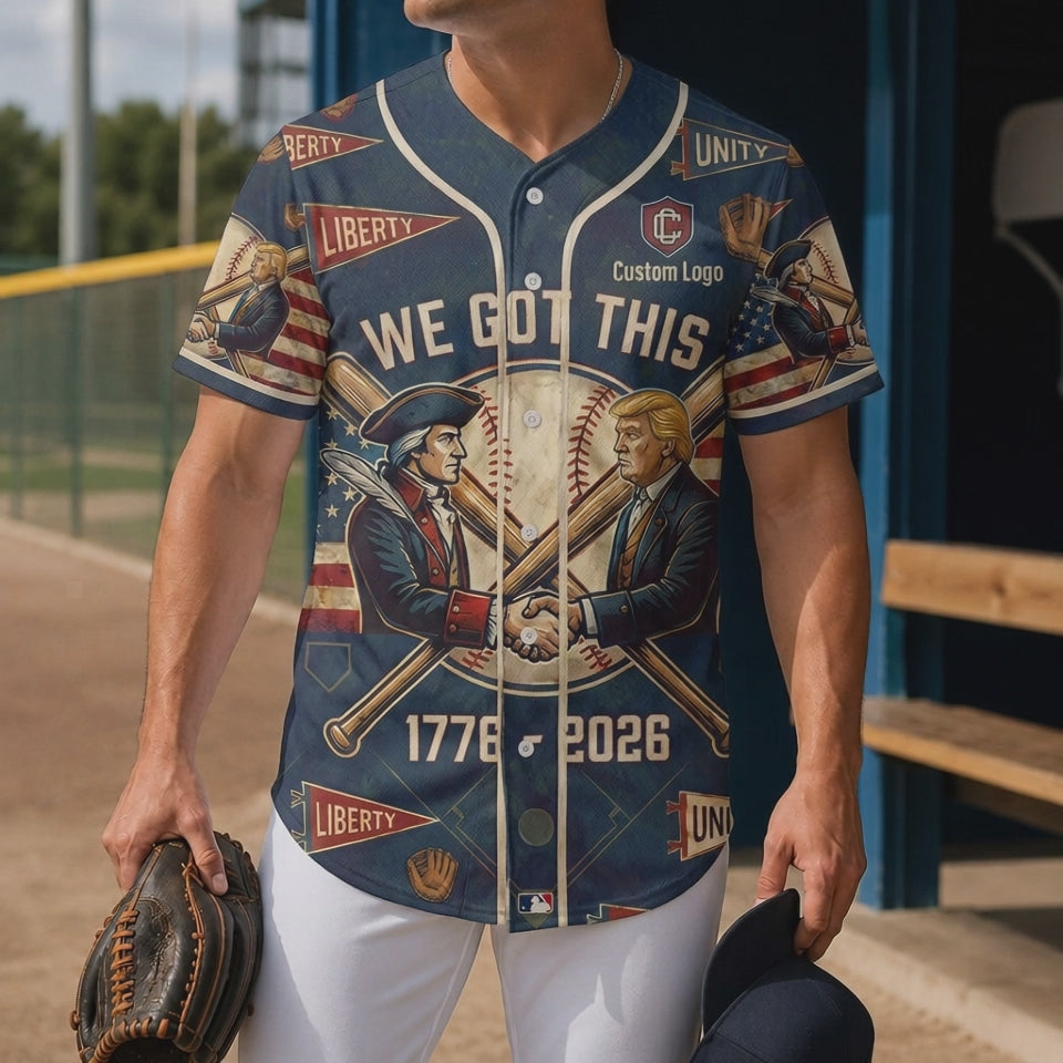 Video showcasing the patriotic We Got This baseball jersey design