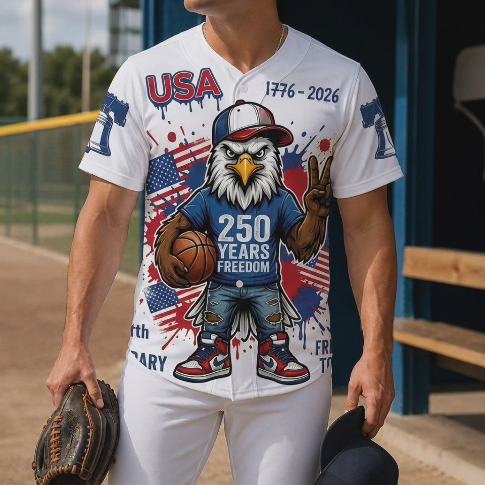 Video Showcase Of The Custom USA 250th Anniversary Eagle Baseball Jersey With Basketball-Inspired Patriotic Design