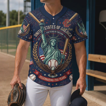 360-degree video showcase of the custom 250th anniversary baseball jersey with Statue of Liberty design