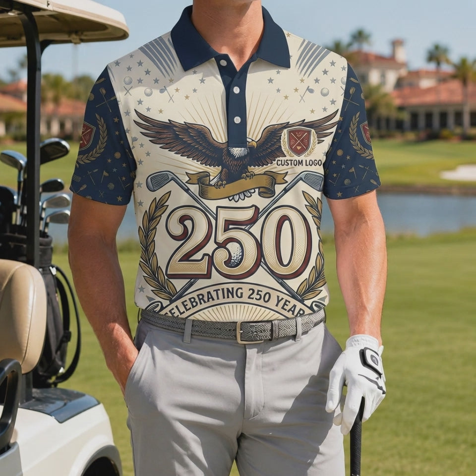 Video showcasing the breathable design and eagle motif of the golf polo