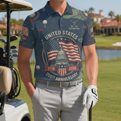 Video showcase of the United States 250th Anniversary custom golf polo