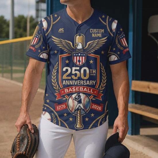 Video Showcase Of The Commemorative 250th Anniversary Baseball Shield Jersey Featuring Patriotic Eagle And Crossed Bats