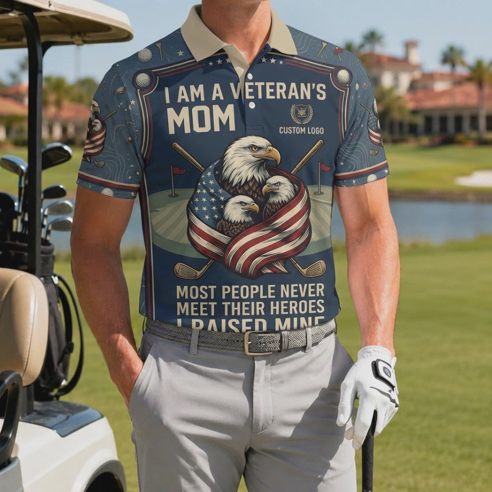 Video showcase of the patriotic Veteran's Mom golf polo