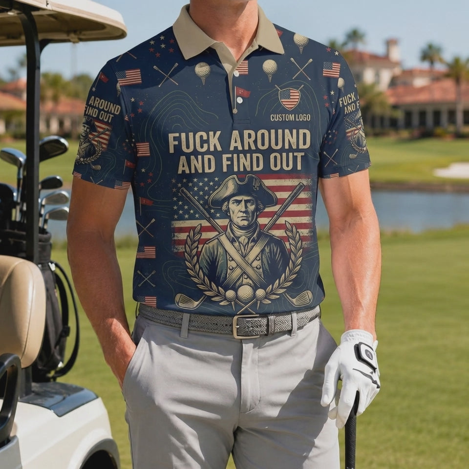 Video showcase of custom FAFO patriotic golf polo