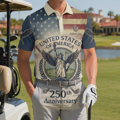 360-degree video showcase of USA 250th anniversary patriotic polo
