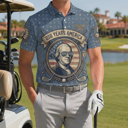 360-degree video showcase of George Washington 250th anniversary golf polo