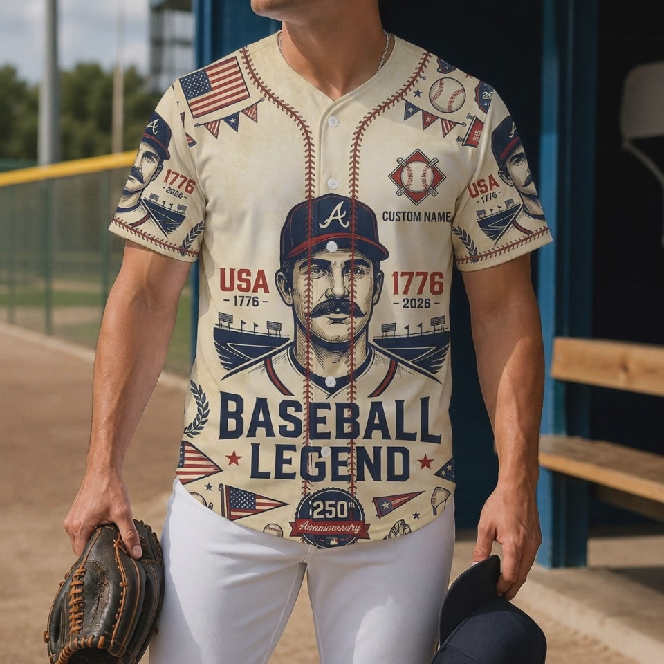 Video Showcase Of The Baseball Legend 250th Anniversary Jersey Featuring Vintage Player Graphics And Patriotic Elements