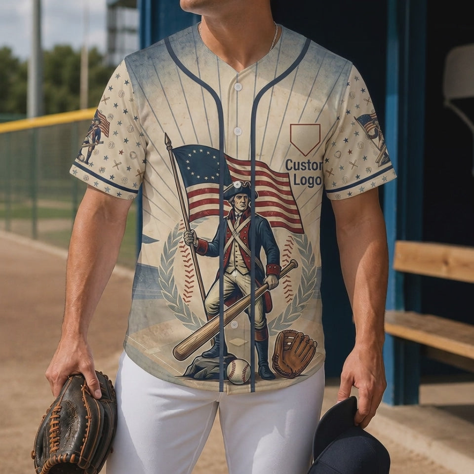 Video showcasing the patriotic details of the custom baseball jersey