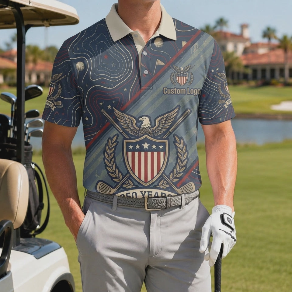 360-degree video showcase of the USA 250th anniversary golf polo