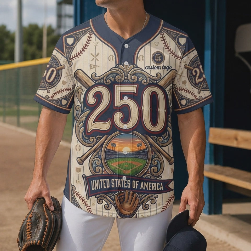 Video showcasing the USA 250th anniversary custom baseball jersey details