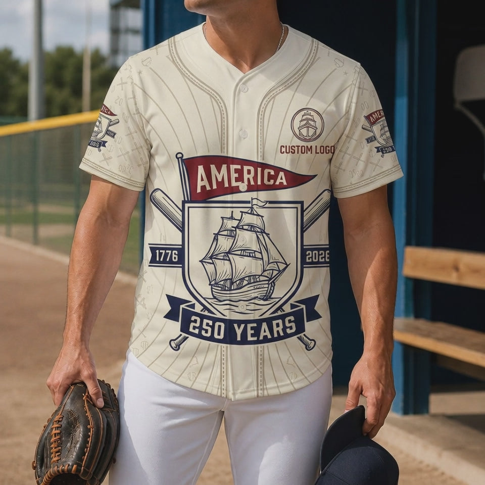 Video showcasing design details of the America 250 Years baseball jersey