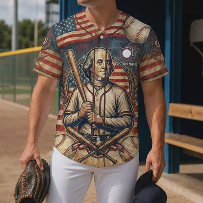 Video Showcase Of The Benjamin Franklin Baseball Legend Jersey Featuring Patriotic Design Elements