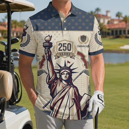 360-degree video showcase of the Statue of Liberty anniversary golf polo