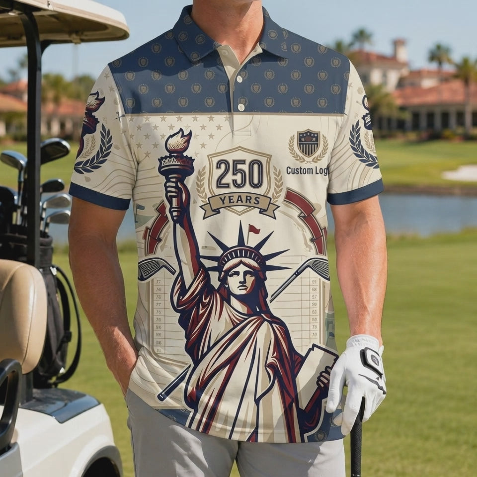 360-degree video showcase of the Statue of Liberty anniversary golf polo