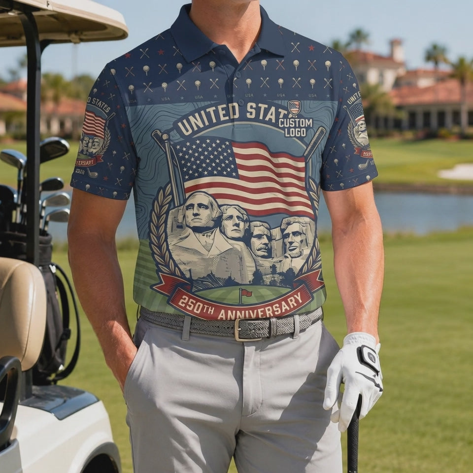 Video showcase of the United States 250th Anniversary Mount Rushmore polo