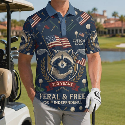 Video showcasing the breathable design and raccoon mascot motif of the golf polo