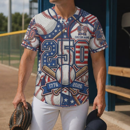 Video Showcase Of The Patriotic 250th Anniversary Baseball Jersey Featuring American Flag Motifs And Baseball Elements