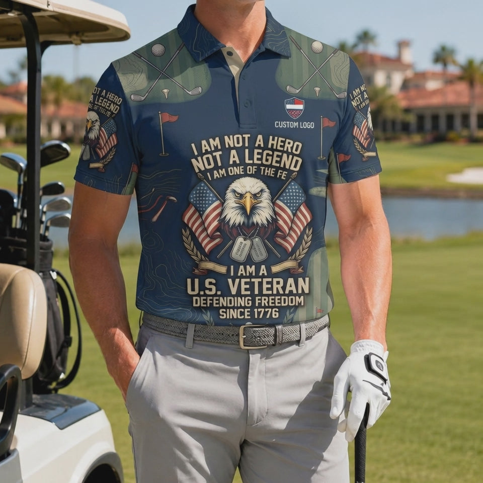 Product video showcasing the lightweight performance fabric and crisp eagle dog tag veteran quote print of the custom 250th anniversary polo.