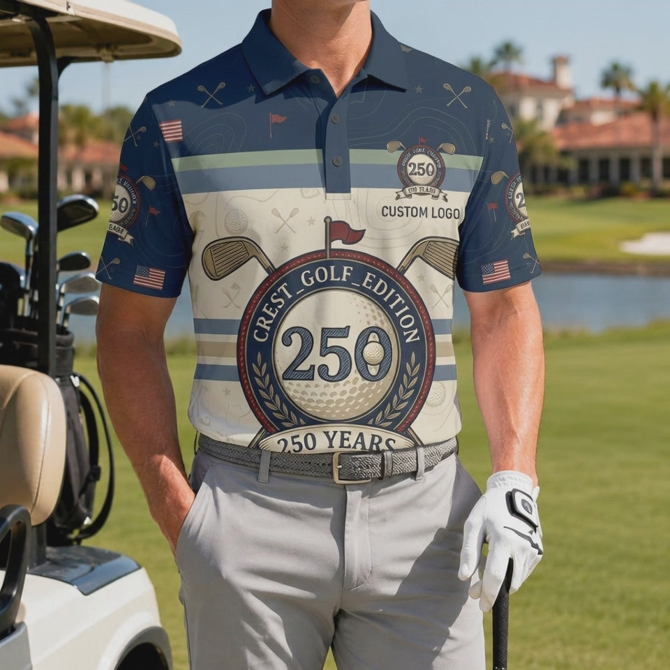 360-degree video showcase of 250th anniversary crest golf polo