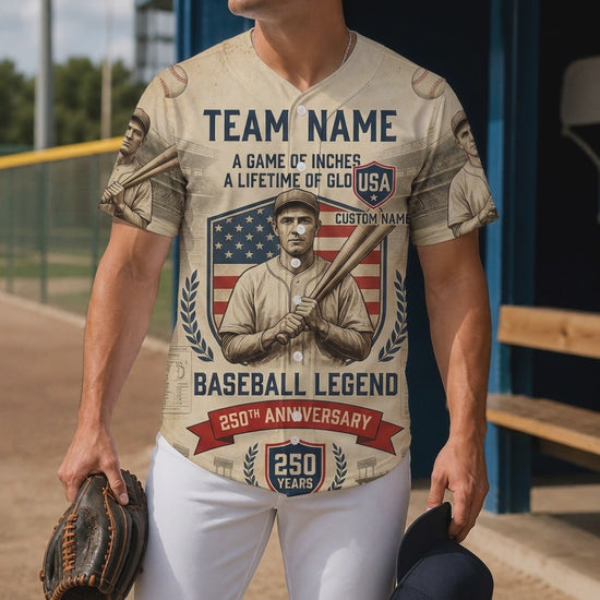 Video Showcase Of The Baseball Legend 250th Anniversary Jersey Featuring Vintage Player Graphics And American Flag