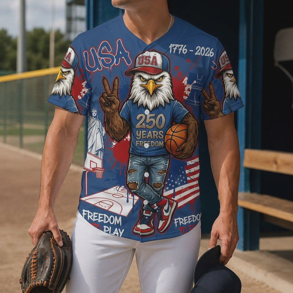 Video Showcase Of The Custom USA 250th Anniversary Blue Eagle Baseball Jersey With Basketball-Inspired Patriotic Design