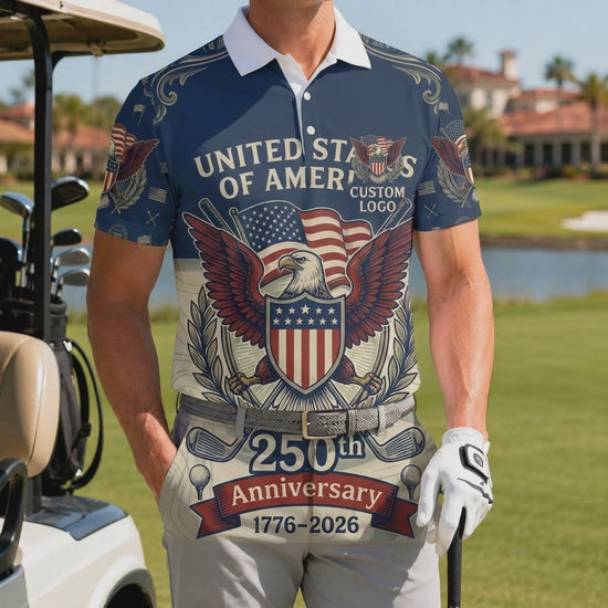 Video showcase of the American Heritage 250th anniversary commemorative golf polo shirt