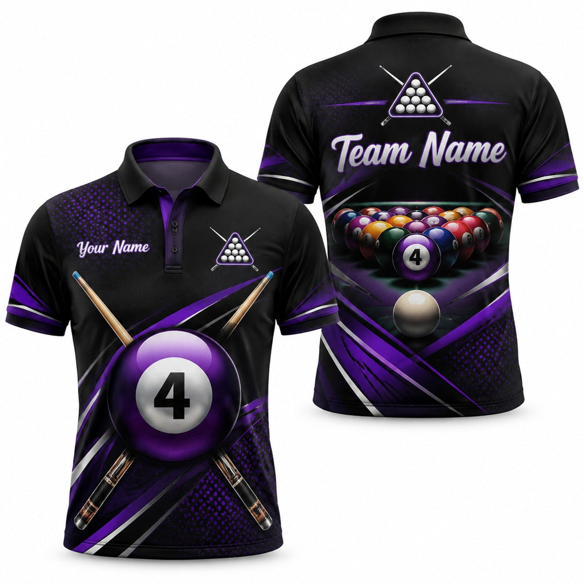 Purple 4 Ball Billiards Sport Personalized Billiard Polo Shirt