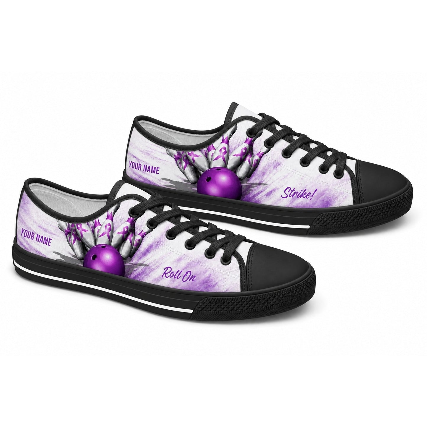 Purple Bowling Ball And Pins Graphic Personalized Low Top Shoes Black Shoes