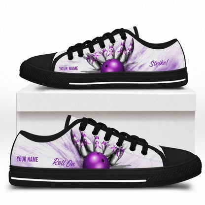 Purple Bowling Ball And Pins Graphic Personalized Low Top Shoes Box Black