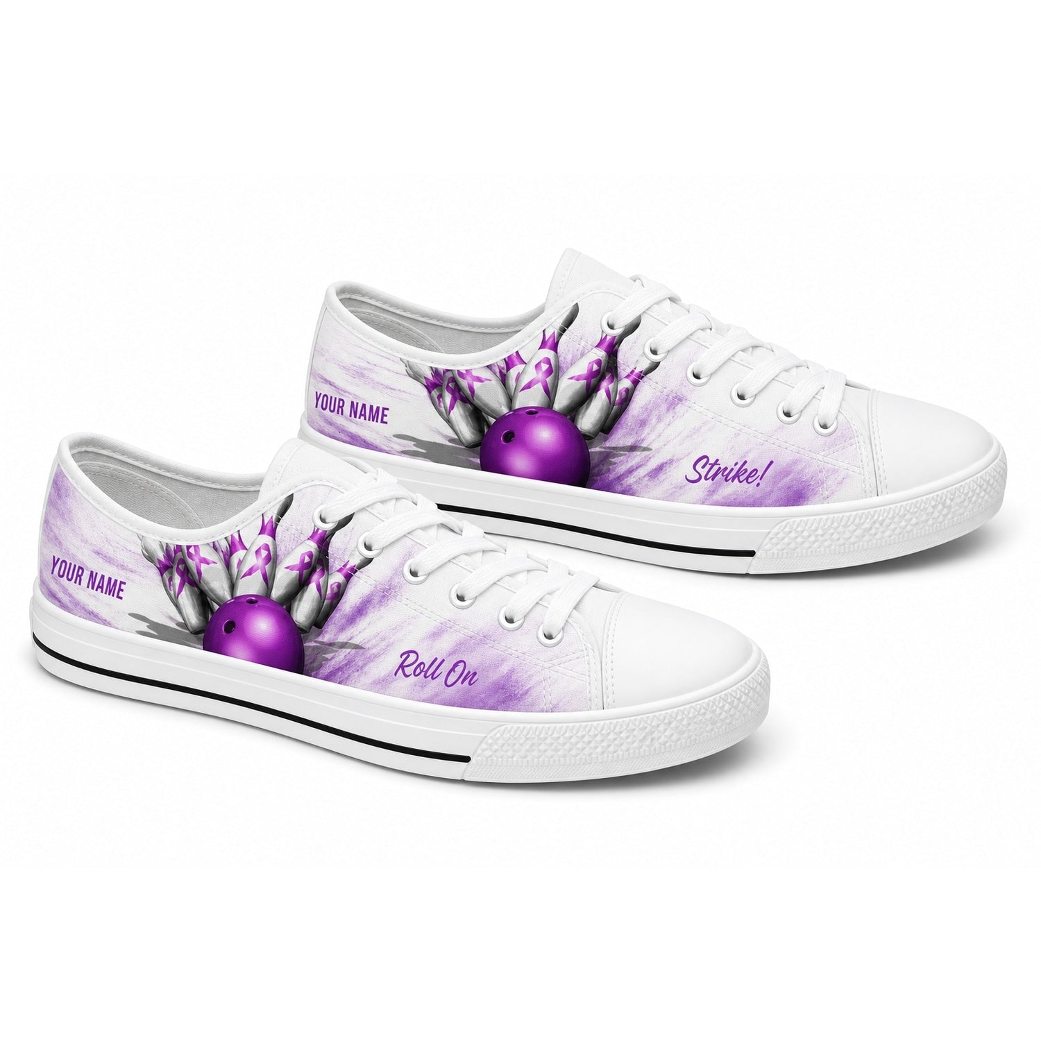Purple Bowling Ball And Pins Graphic Personalized Low Top Shoes