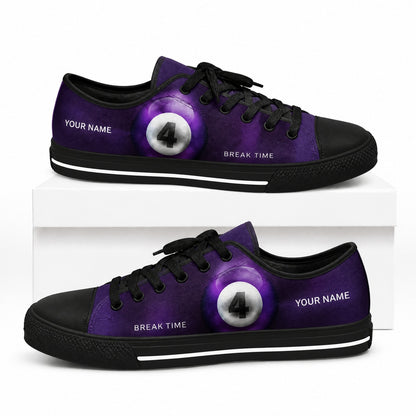 Purple Four Ball Graphic Personalized Low Top Shoes Box Black