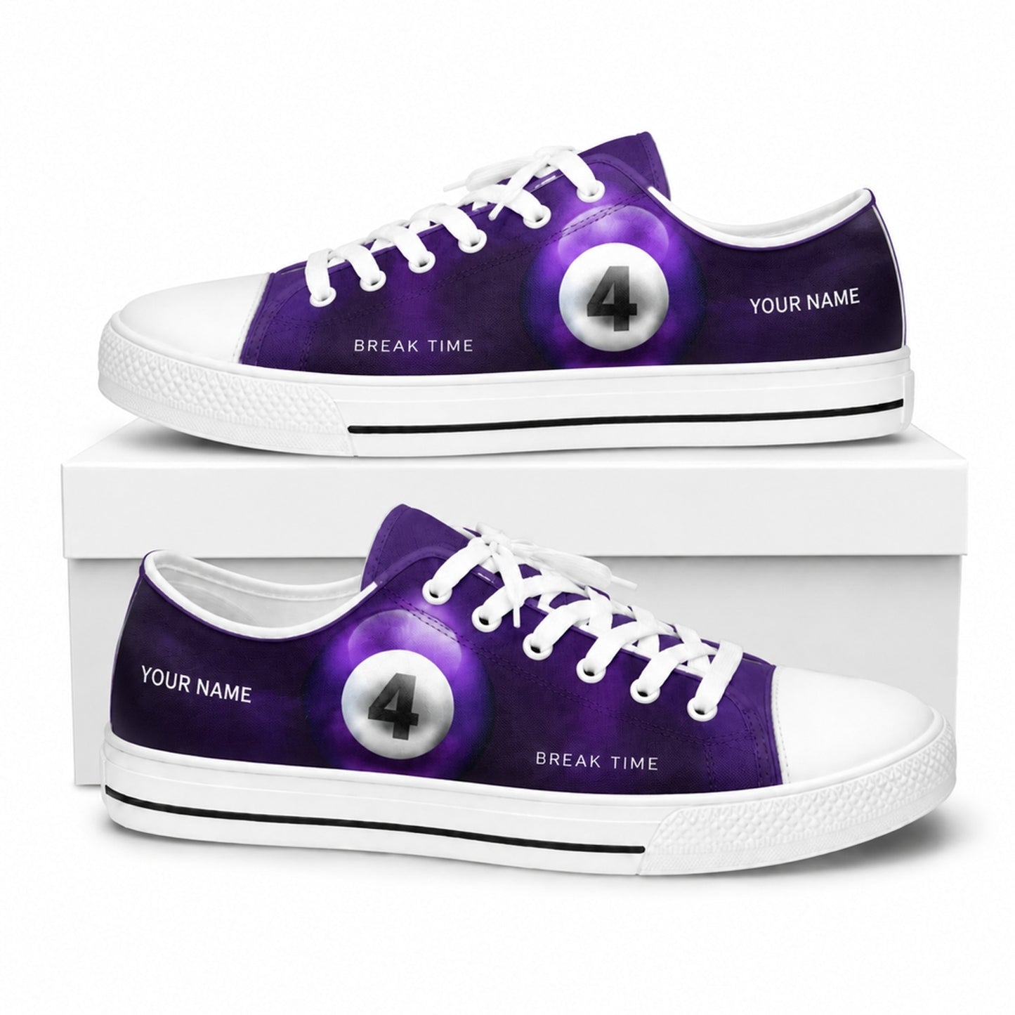 Purple Four Ball Graphic Personalized Low Top Shoes Box White