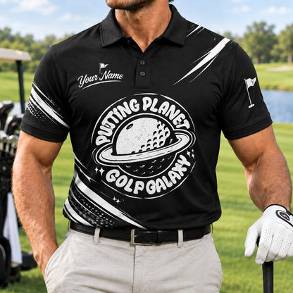 Putting Planet Golf Galaxy Sport Personalized Golf Polo Shirt Front View