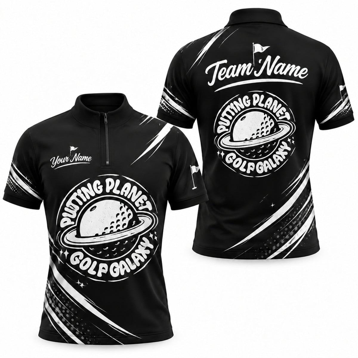 Putting Planet Golf Galaxy Sport Personalized Golf Polo Shirt Jersey Zip 1 4 Collar