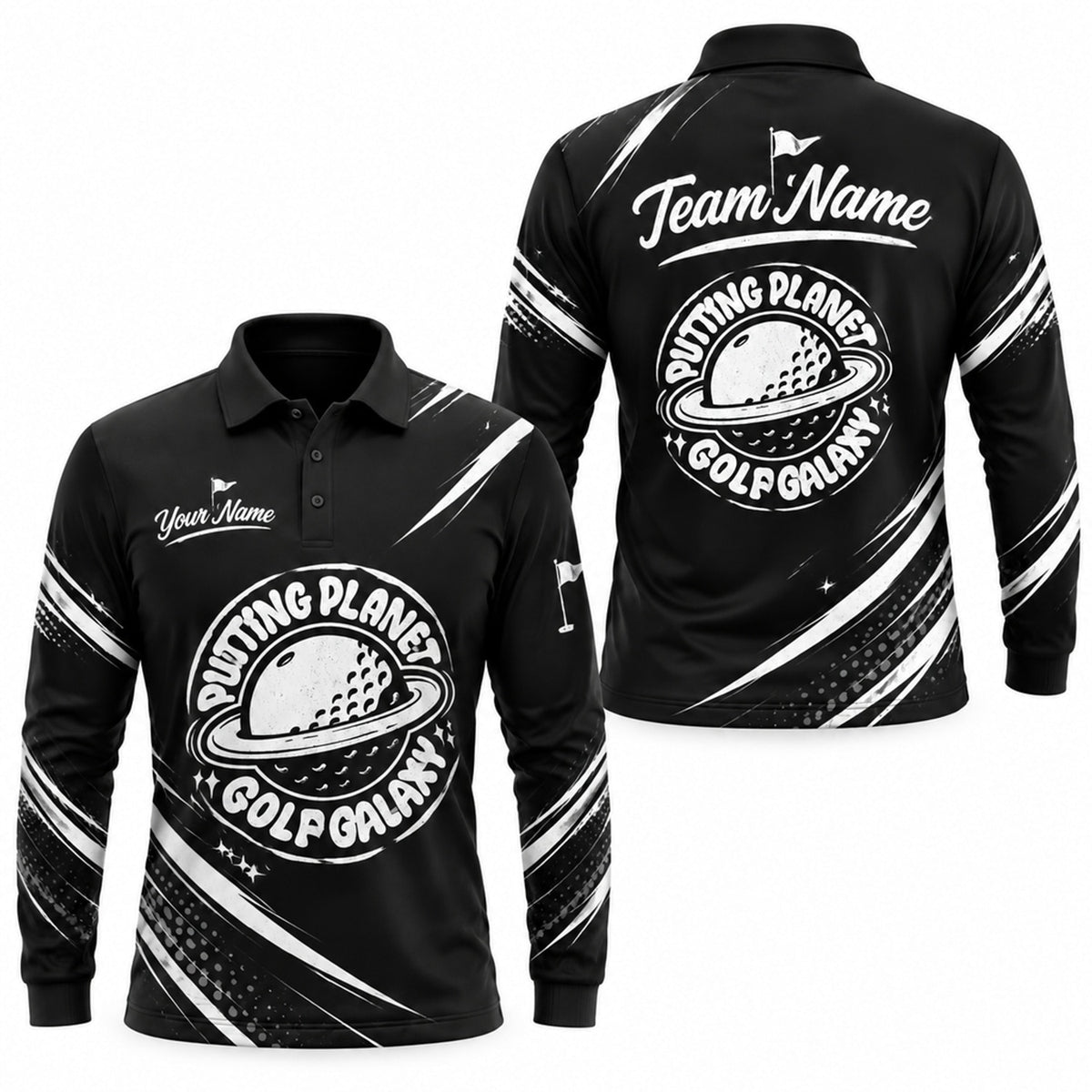 Putting Planet Golf Galaxy Sport Personalized Golf Polo Shirt Long Sleeve Polo