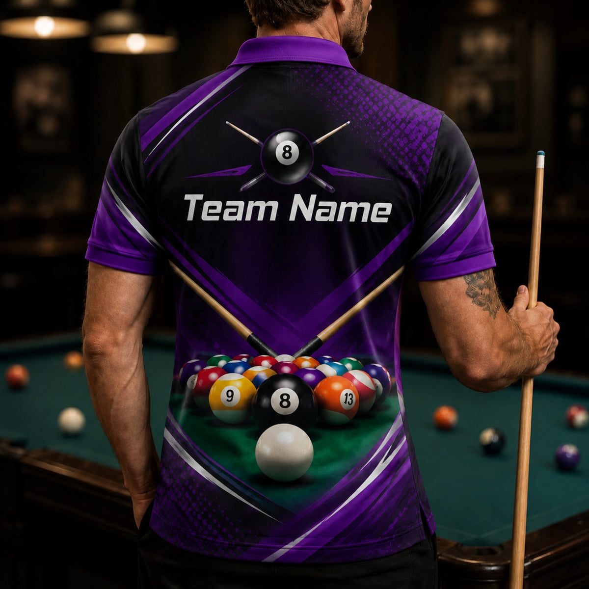 Rack Of Pool Balls Sport Personalized Billiard Polo Shirt Back View