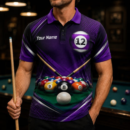 Rack Of Pool Balls Sport Personalized Billiard Polo Shirt Front View