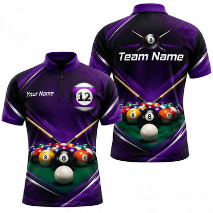 Rack Of Pool Balls Sport Personalized Billiard Polo Shirt Jersey Zip 1 4 Collar