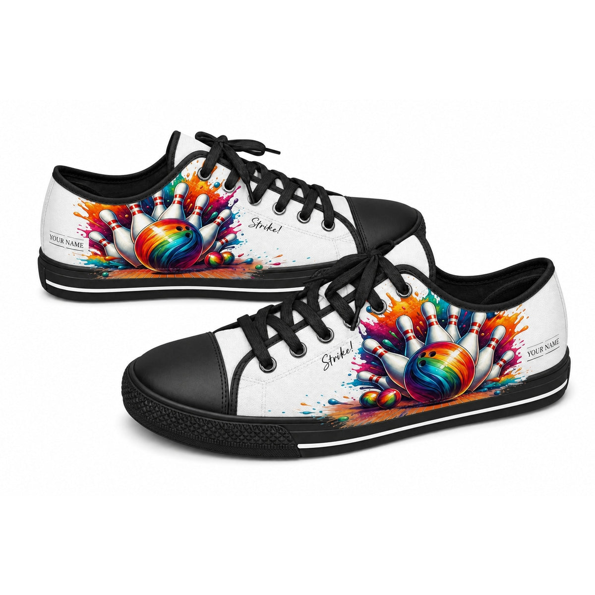 Rainbow Bowling Strike Graphic Custom Low Top Shoes Black Shoes
