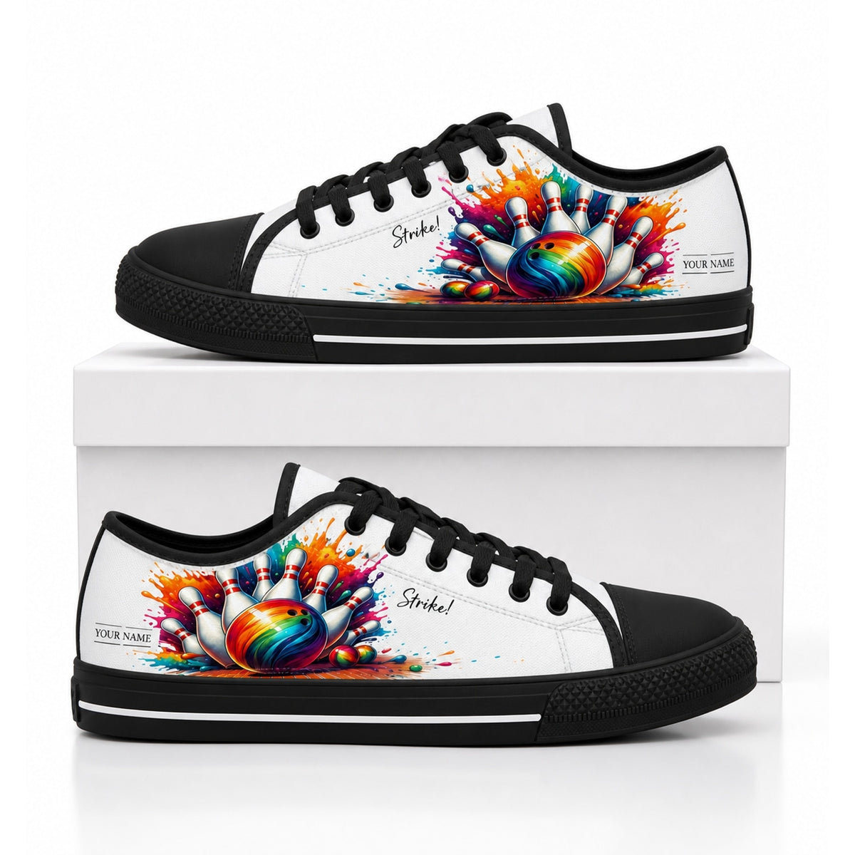 Rainbow Bowling Strike Graphic Custom Low Top Shoes Box Black