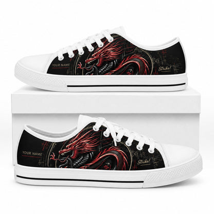 Red Dragon Artwork Graphic Personalized Low Top Shoes Box White