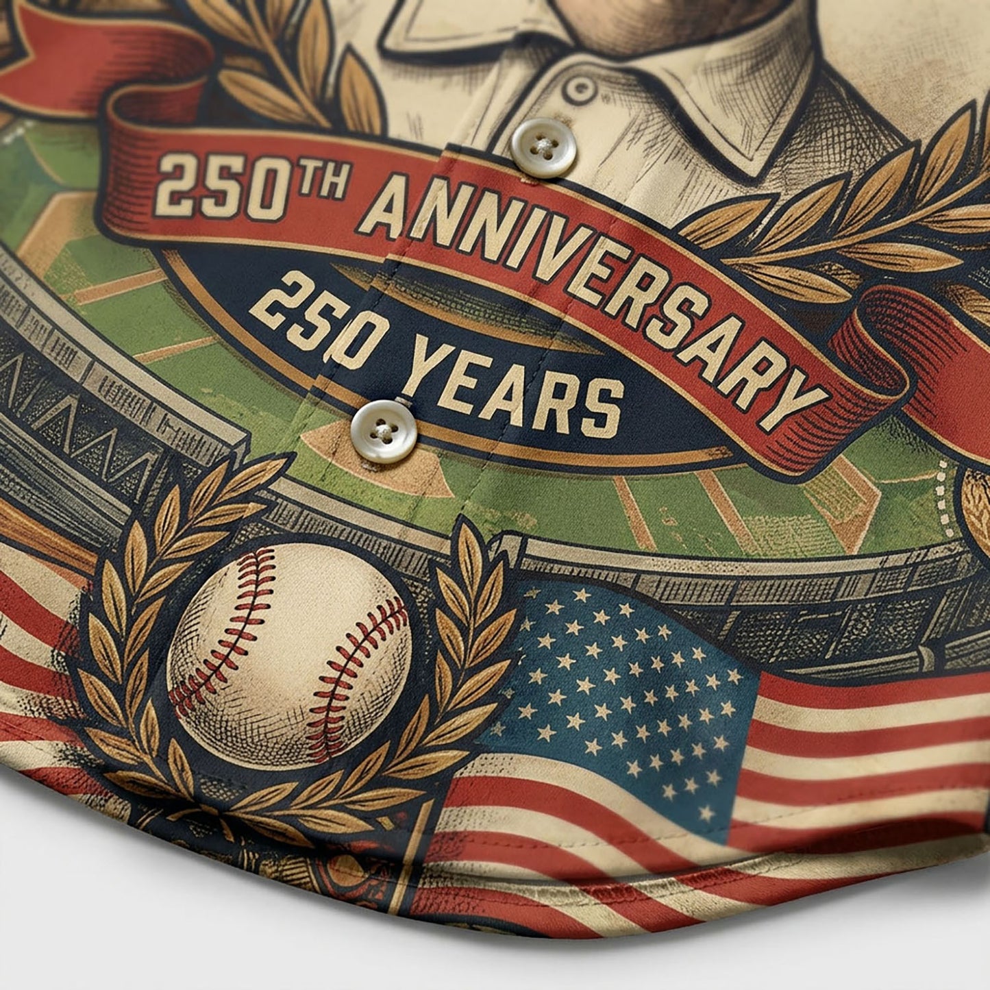 Close-Up Detail Of High-Definition Sublimation Print Showcasing The Detailed Vintage Player Portrait And Anniversary Badge