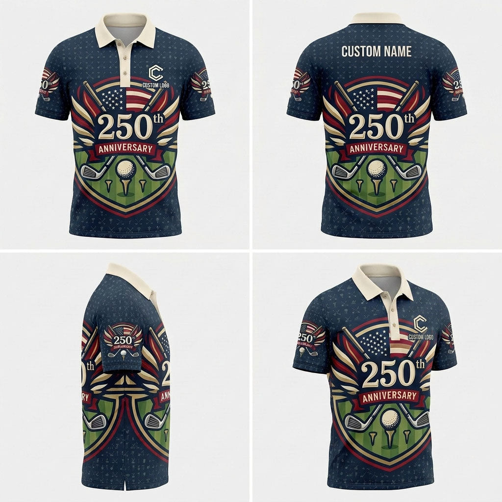 Product showcase grid displaying the dynamic tailored fit and premium fabric texture of the Liberty Crown polo.
