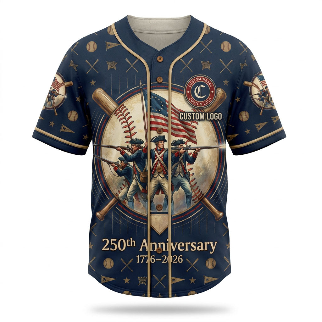 Flatlay view of the commemorative 250th anniversary baseball jersey