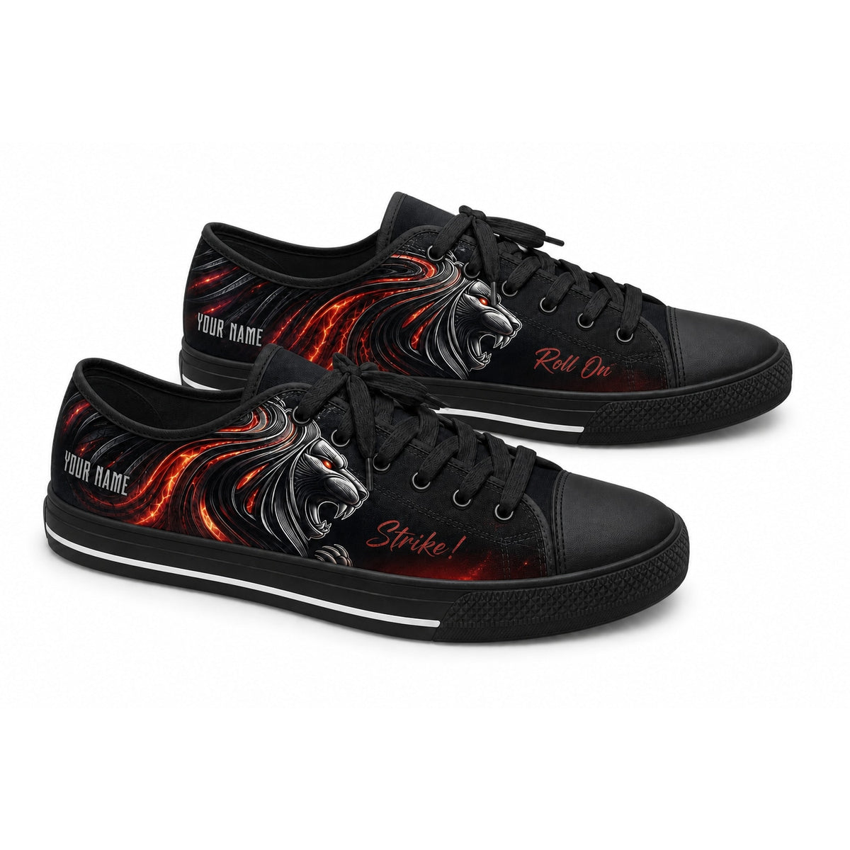 Roaring Lion Bowling Graphic Custom Low Top Shoes Black Shoes